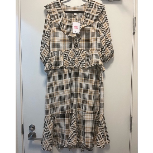 🆕 Monki Frill Detail Midi Dress in Check Print - Picture 4 of 4